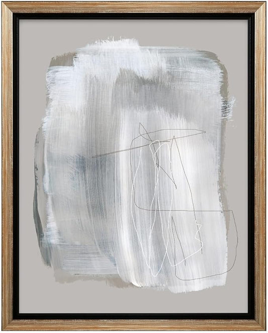 Monem Art Abstract Minimal Brushstroke Print - Scandinavian Neutral Line Art Poster - Wall Decor for Living Room, Bedroom or Office - 8x10 Silver Framed CANVAS Wall Art by Mareike Bohmer