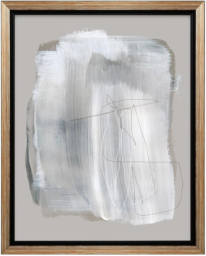 Monem Art Abstract Minimal Brushstroke Print - Scandinavian Neutral Line Art Poster - Wall Decor for Living Room, Bedroom or Office - 16x20 Silver Framed CANVAS Wall Art by Mareike Bohmer
