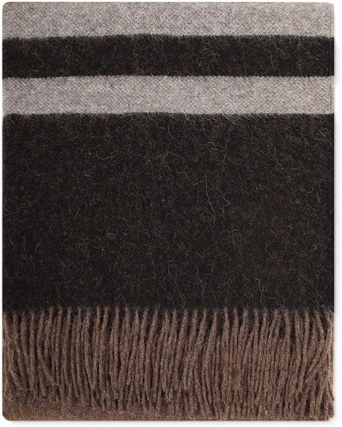 Superfine Alpaca Wool Throw Blanket - Lightweight Alpaca Merino Wool Throw Blankets | Soft Peruvian Alpaca Blanket Wool Blanket Striped Design 63" x 52" (Desert Sand/Espresso/Ash Gray)