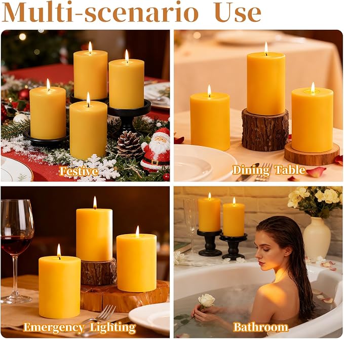 1 Packs 3" x 4" Natural Beeswax Pillar Candles,60 Hours Long Burning Emergency Candles 100% Pure Beeswax Candle,Blessed Bees Wax Candles for Home Room Paryer Parties,Smokeless & Dripless