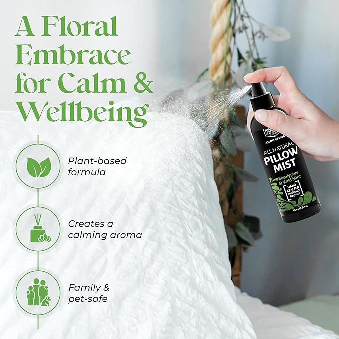 Aromasong Eucalyptus Pillow Spray For Sleeping - All Natural Calming Linen & Bedtime Sleep mist For Deep Sleep - Pillow Spray Aromatherapy With Botanical Essential Oils For Relaxing Stress