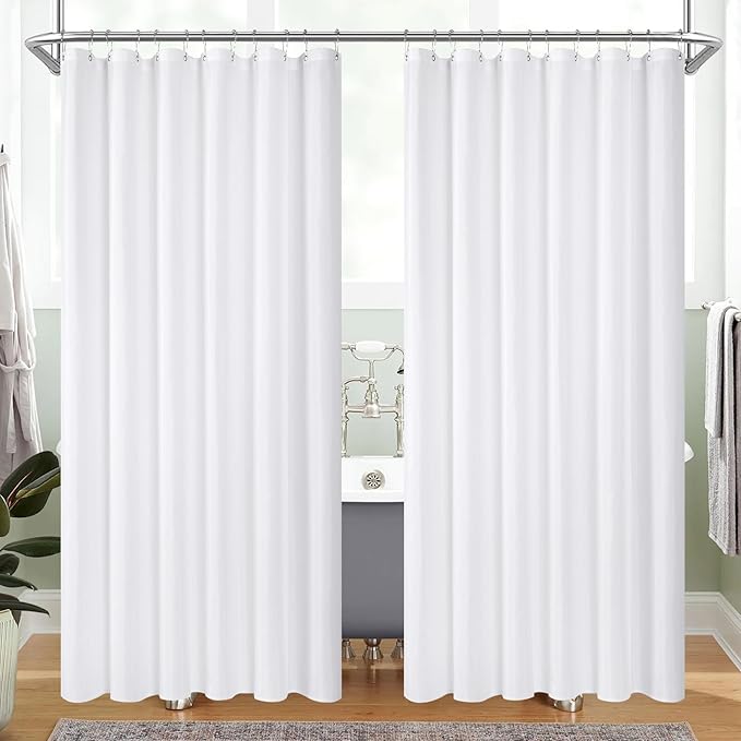 MitoVilla 2 Pack White Fabric Shower Curtain Liner - 72" W x 72" H, Simple Shower Curtain or Liner for Modern Neutral Hotel Bathroom Decor, Waterproof Cloth & Hotel Quality