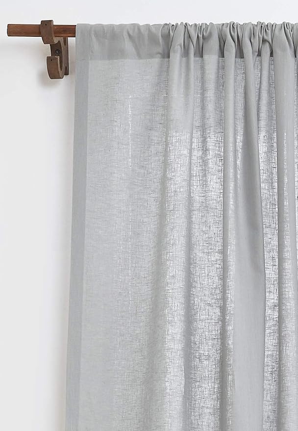 Solino Home Soft Grey Linen Curtain 120 Inches Long, Light Filtering Rod Pocket Curtain 52 x 120 Inch, 100% Pure Linen European Flax Window Treatment for Living Room, Bedroom - 1 Panel