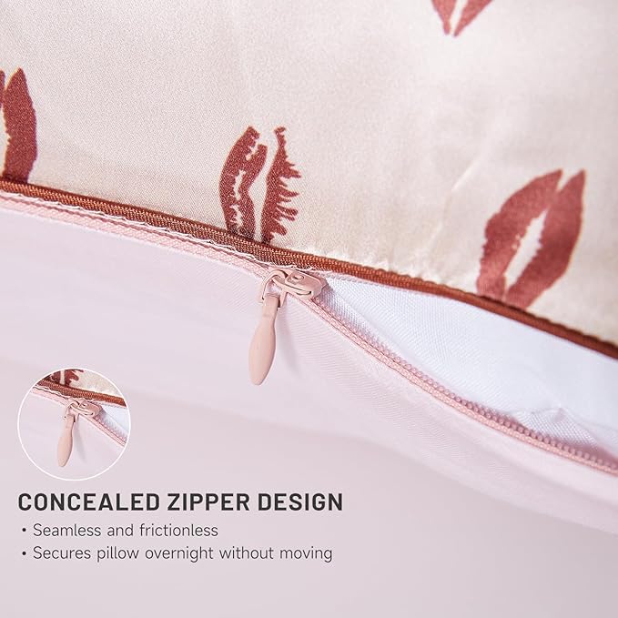 THXSILK Natural Silk Pillowcase for Hair and Skin with Hidden Zipper, Grade 6A+ Mulberry Silk Pillow Case, Organic Silk Pillowcase Standard Size 20x26 inches, 1PC, Pink Lipprint