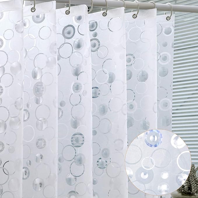 WELTRXE EVA 8G Bathroom Shower Curtain Liner, 72x72 Inch 3D Frosted Bubble Heavy Duty Waterproof Shower Curtain Liner with Magnets Thick Plastic Shower Curtains, 12 Hooks