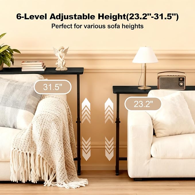 Faesun 33.5 Inch Behind Couch Table, 24"-32" Adjustable Height Range, Behind The Couch Table with Outlet, Adjustable Console Table, Narrow Long Sofa Table, for Living Room, Small Black