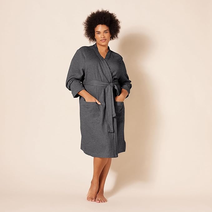 Amazon Essentials Women's Lightweight Cotton Waffle Mid-Length Bathrobe (Available in Plus Size)