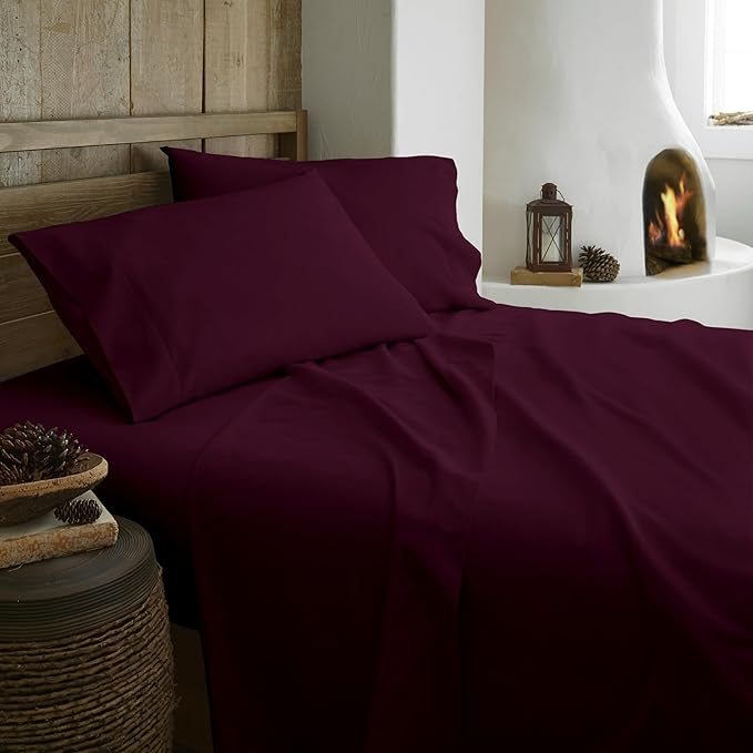 100% Organic Flannel Sheets Twin XL Size - 100% Cotton Flannel Sheets Set with Ultra Comfortable Cozy and Soft Brushed Finish and Deep Pocket - 1 Flat 1 Fitted & 2 Pillowcases (Aubergine, Twin XL)