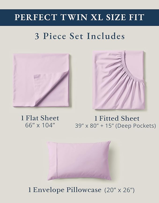 LANE LINEN 100% Organic Cotton Sustainably Produced Extra Large Twin Sheets for Hospital Bed, Fully Elasticized Reinforsed Seams, Machine Washable Deep Pocket Twin XL Bedding- Orchid Petal