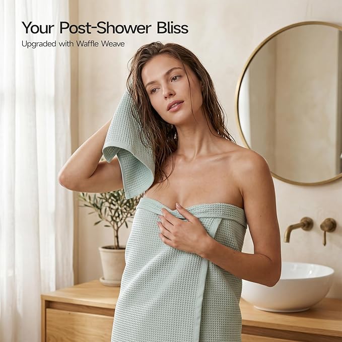 ecolook 4 Piece Waffle Bath Towel Set, 100% Cotton Lightweight & Quick-Dry Bath Towels, Ultra-Absorbent and Breathable, Lint-Free Hotel & Spa Towels for the Bathroom, Gym and Travel - White