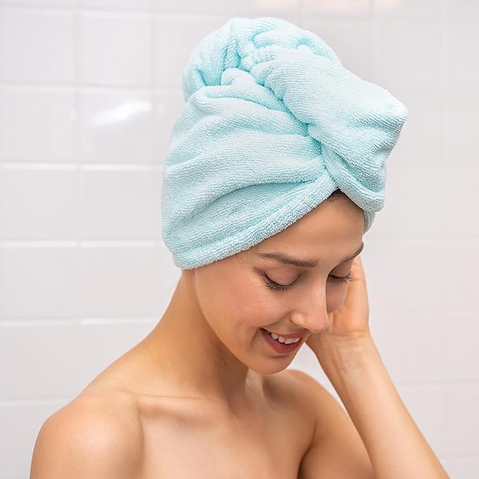Nano Towels Hair Drying Wrap for Fine, Delicate, Thinning, Curly and Frizzy Hair | Twisty Towel Replaces Dryers, Cotton & Microfiber Cloth Towels | Seashore Teal, One Size Fits All