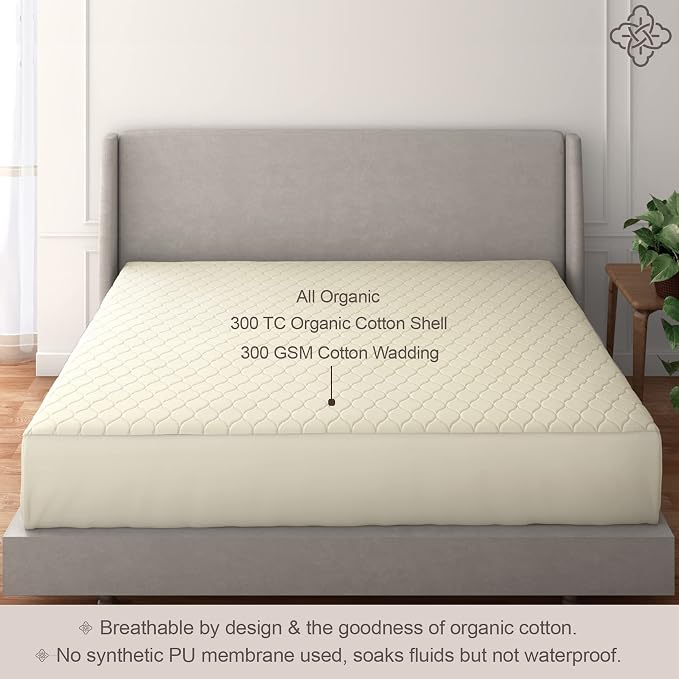 Bioweaves 100% Organic Cotton Mattress Pad Cover, GOTS Certified Cooling Quilted Fitted Mattress Topper & Protector with Soft Cotton Wadding - 20 Inch Deep Pocket, Twin XL