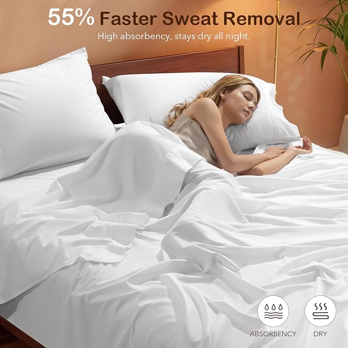 SONORO KATE 100% Organic Cotton Sheets Set - 1000 High Thread Count, GOTS Certified Long Staple Cotton Bed Sheets, Soft, Breathable 5-Star Hotel Sheets, 16" Deep Pockets - 4 PC (White,Queen)