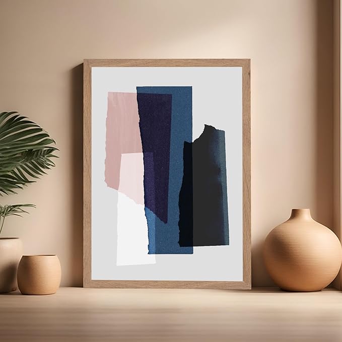 Monem Art Abstract Torn Paper Collage Print - Minimalist Modern Art Poster - Wall Decor for Living Room, Bedroom or Office - 16x20 Beige Framed Wall Art by Mareike Bohmer