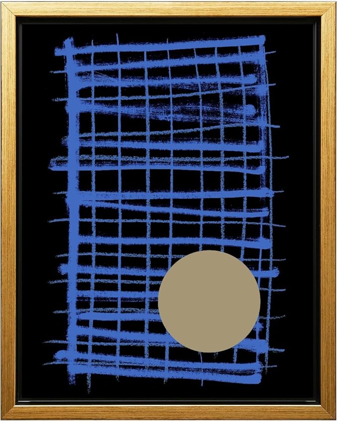 Monem Art Blue Grid Abstract Geometric Print - Modern Minimalist Art Poster - Wall Decor for Living Room, Bedroom or Office - 24x32 Gold Framed CANVAS Wall Art by Mareike Bohmer