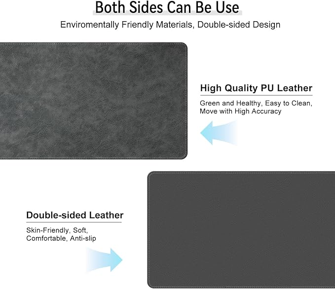 Imitation Crazy Horse Leather Desk Mat - Waterproof Desk Pad - Ideal for Large Mouse Pad and Desk Mats on Top of Desks (Gray+Dark Gray, 33"*13")