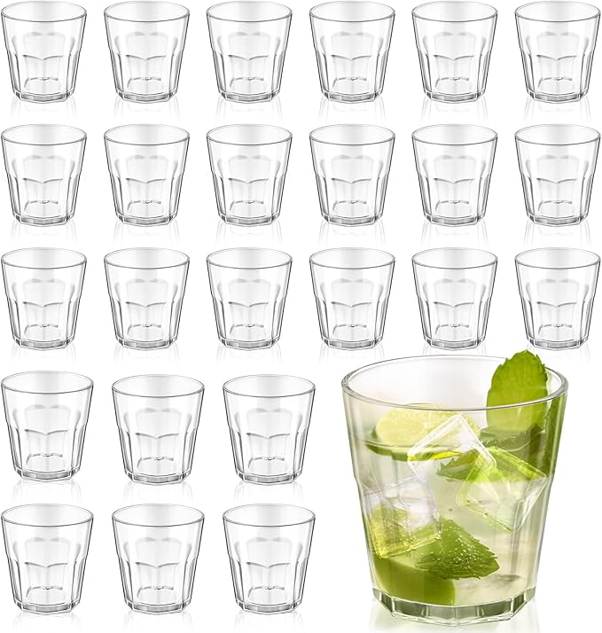 LemonRoad 24 Pcs Rock Bar Stackable Beverage Glasses Dishwasher Safe Drinking Glasses Glass Water Tumblers for Whiskey, Soda, Juice, Milk, Beer, Spirits Daily Use