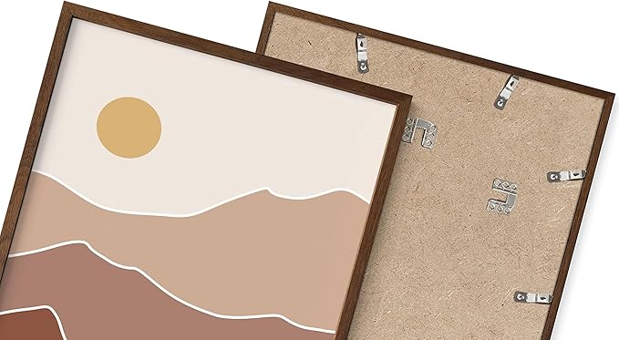 Abstract Mountain Landscape Wall Art Sun Rolling Hills Earth Tones Terracotta Mid Century Modern 16x20 Inch Oak Wood Walnut Framed Minimalist Scenery Print for Nursery Decor