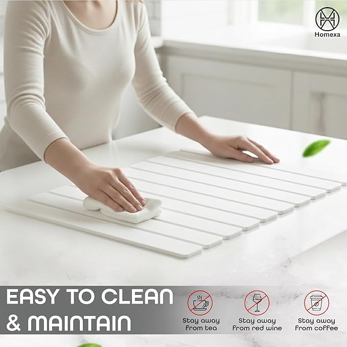 Stone Dish Drying Mat 24" x 16" – Dish Drying Stone Mat – Large Diatomaceous Earth Drying Mat with Non-Slip Base – Quick Dry Kitchen Drying Pad for Dishes, Glassware & Bottles (Solid White)