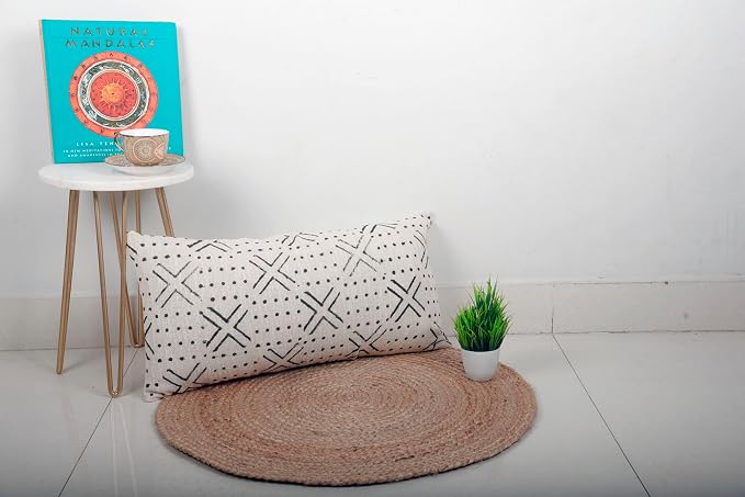 Trade Star Bedding Pillow Case Handmade Mudcloth Decorative Lumbar Cushion Case 100% Cotton Pillow Cover Beautiful Farmhouse Geometric Throw Cushion Case for Living Room (Ivory NOVA) 14X36 INCHES