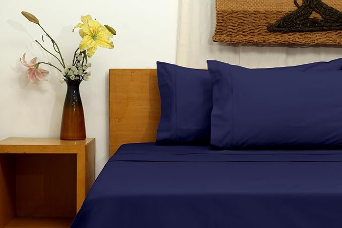 Organic Cotton Long Staple Silky Soft Single Pick Sateen Bed Sheet Set - Luxurious & Premium Hotel Quality - GOTS Certified - Solid Dyed (Twillight Blue, Queen (U.S. Standard))