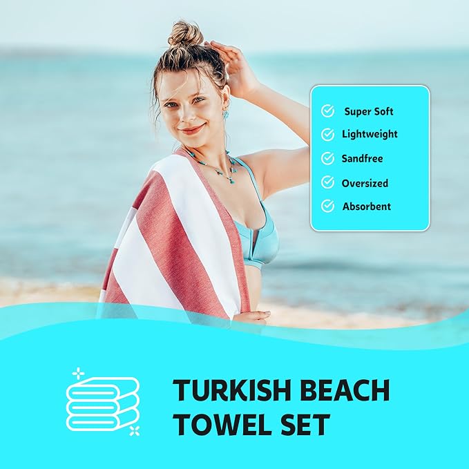 HAVLULAND Turkish Beach Towels, Oversized 40"x72" Turkish Bath Towel, Highly Absorbent Quick Dry Sand Free Beach Towels for Beach Pool Spa Gym Yoga Travel Camping Picnic Blanket - Green/Navy