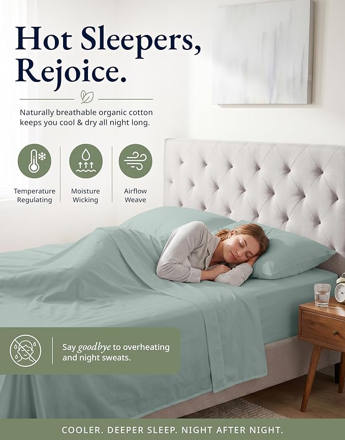 LANE LINEN 100% Organic Cotton Fitted Sheet Full Size Set (No Flat Sheet) - Soft & Breathable Percale Weave Fitted Sheet Set With Snug Fit Pillowcase - 15'' Deep Pocket - GOTS Certified - French Blue
