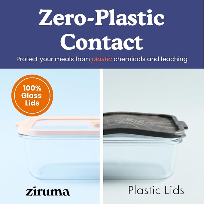 Non-Toxic Glass Food Containers with Lids, 4-Pack, 35 oz, Airtight, Gray | Plastic & BPA free. Glass body, glass lid & platinum silicone seal. Airtight & leakproof. Freezer & microwave safe.