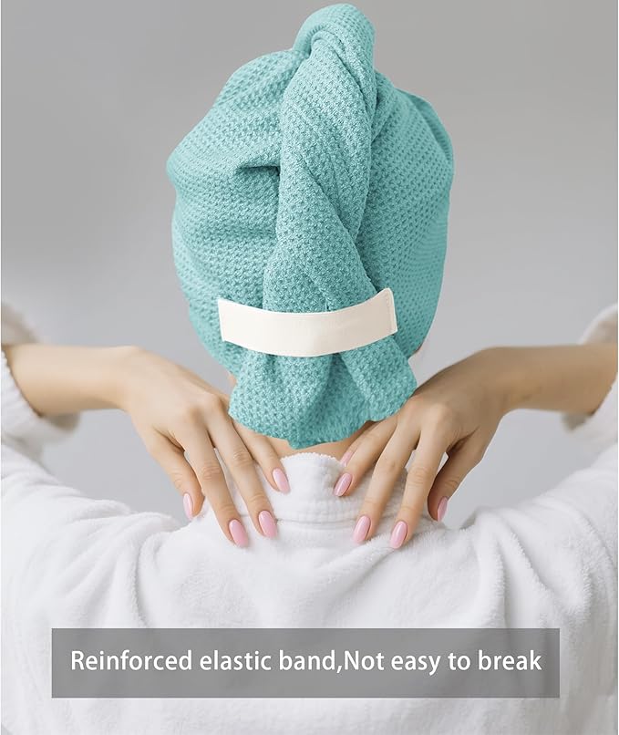 ROLSHOL 2 Pack Microfiber Hair Towel Wrap for Women, 32" x 11" Waffle Weave Hair Plopping Towel for Curly, Long & Thick Hair, Anti-Frizz Hair Turbans for Wet Hair (Gray,Cyan Blue)
