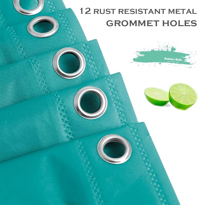 Teal Plastic Shower Curtain Or Liner, 72x72 Inch Lightweight Blue Green Coral Plastic Bathroom Shower Showroom Inner Curtain with Rustproof Metal Grommet Holes and Weighted Magnets