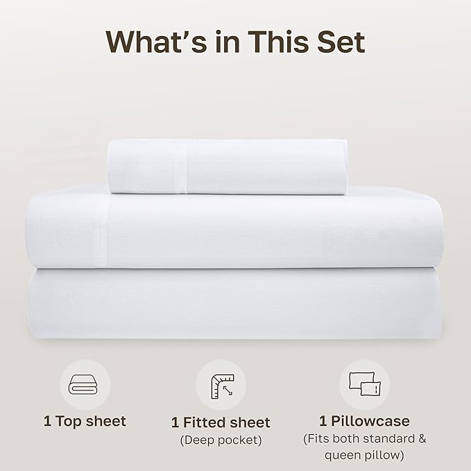 California Design Den Twin XL Sheets Set - Soft 100% Organic Cotton Sheets with Deep Pockets, Crisp Percale, Breathable and Durable Bedding Set for Dorms, Hospitals - White