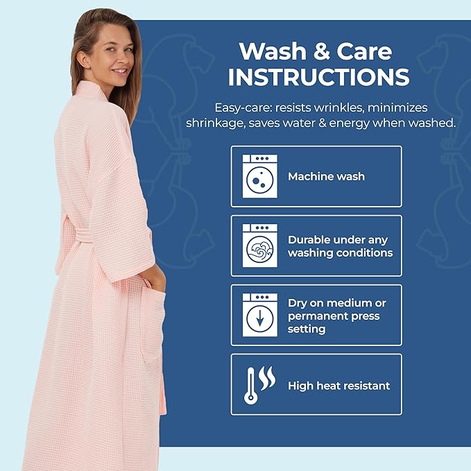 MONARCH Unisex Square Waffle Spa Kimono Robe – Soft Lightweight Fabric & Generously Sized Hotel & Spa Robe with Pockets