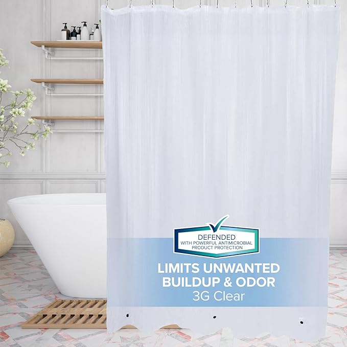 SlipX Solutions Protected Shower Curtain Liner, 3G Lightweight, 70"x72", Clear