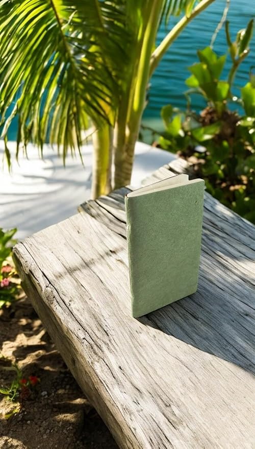 Nepali Companion Pocket Notebook with Handmade Paper and Vegetable-Dyed Cover, Vintage Composition Notebook for Office, School, and Home, 3.5x5 inch, Handcrafted in Nepal (Small, Sage)