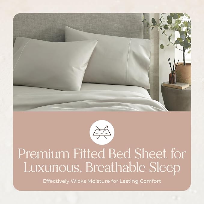 Organic Twin Fitted Sheet Only Deep Pocket - 100% Organic Cotton Sheets with Breathable 300 Thread Count Sateen Weave GOTS & Fairtrade Certified - Soft Fitted Bed Sheets Only (Pewter, Twin)