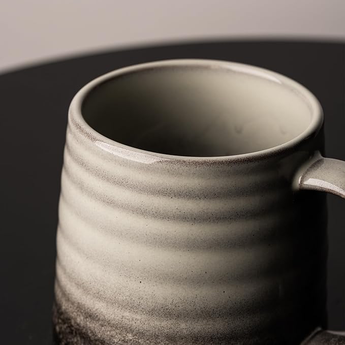 15.5 Oz Large Reactive Glaze Ceramic Mug, Heavy Weighted Stoneware Coffee Cup, Wide Base, Thick Wall Big Tea Cup with Custom Package Box, Microwave & Dishwasher Safe (Grey Black)