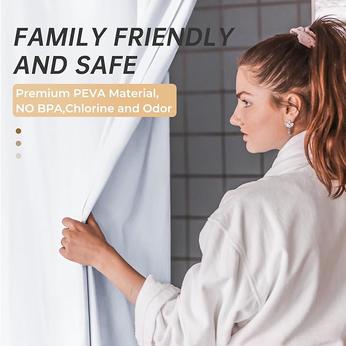 AmazerBath Plastic Shower Curtain 84 Inches Long, 72 x 84 White Weighted Extra Long Shower Curtain, PEVA Heavy Duty Tall Bathroom Curtains with 3 Big Clear Weighted Stones and 12 Grommet Holes