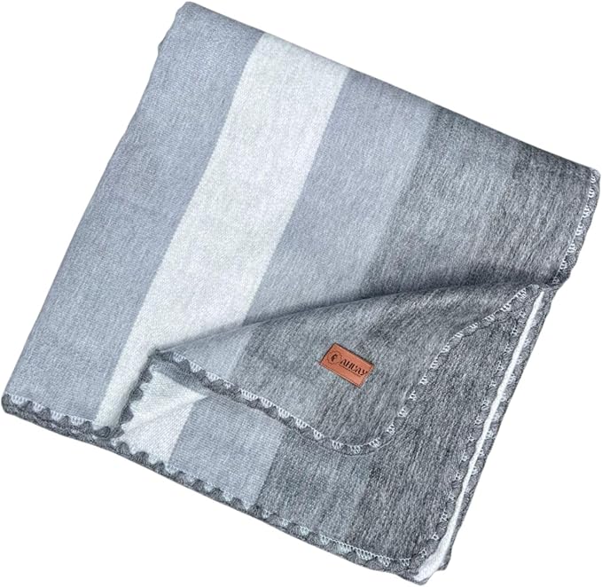 Alpaca Wool Throw Blanket, Grey Striped, Queen | Cozy, Ultra-Soft & Naturally Warm, Lightweight & Breathable, Non-Itchy, Perfect for Sofa, Bed or Travel