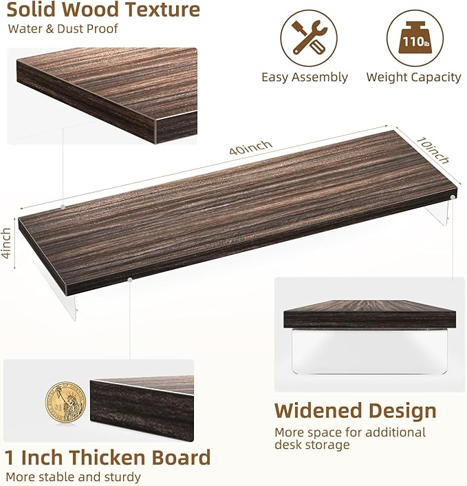 Dual Monitor Stand Riser, 40" Large Computer Monitor Stands for 2 Monitors, Wooden Desktop Organizer Shelf for Office Desk Computer, Laptop, TV, Monitor, Printer