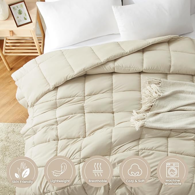 Homelike Moment Twin Comforter Duvet Insert - Beige Down Alternative Bed Comforter Twin Size, Lightweight Bedding Comforters Quilted Soft All Season Beige