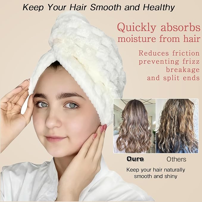 3 Pack Large Microfiber Hair Towels for Women , Super Absorbent Quick Dry Hair Wraps, 41x23 Inches with Elastic Strap, Anti-Frizz Hair Turban for Curly, Long , Thick Hair (Pink + White + Gray)