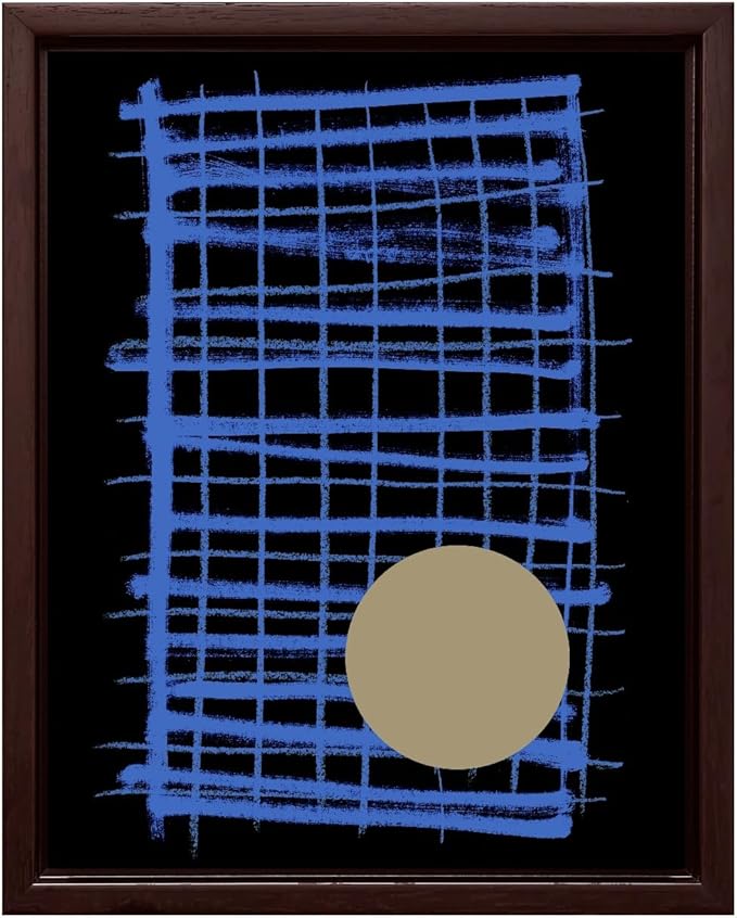 Monem Art Blue Grid Abstract Geometric Print - Modern Minimalist Art Poster - Wall Decor for Living Room, Bedroom or Office - 8x10 Brown Framed CANVAS Wall Art by Mareike Bohmer