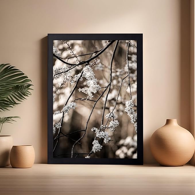 Monem Art Cherry Blossom Branch Photography Print - Moody Botanical Nature Art Poster - Wall Decor for Living Room, Bedroom or Office - 16x20 Black Framed Wall Art by Mareike Bohmer