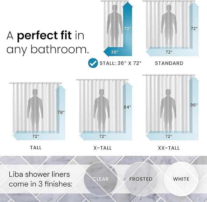LiBa Bathroom Shower Curtain - Waterproof Plastic Shower Curtain Premium PEVA Non-Toxic with Rust Proof Grommets Clear 8G Heavy Duty Bathroom Accessories 36x72