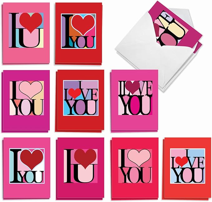 The Best Card Company - 20 Cute Boxed Cards (4 x 5.12 Inch) - Assorted Blank Set (10 Designs, 2 Each) - Love Squares AM8991OCB-B2x10