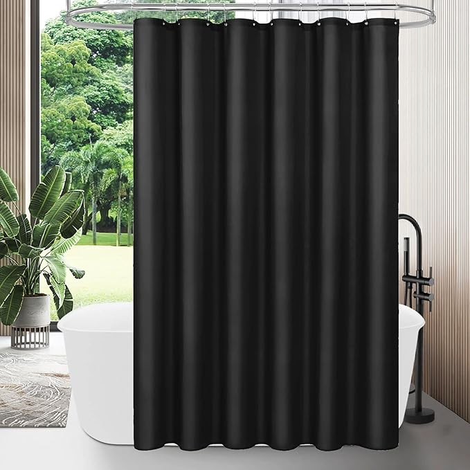 MitoVilla Stall Half Size Shower Curtain Liner, 36 x 72 Inch Fabric Bath Curtain Liner for Modern Hotel, Black Shower Liners, Washable & Water Repellent