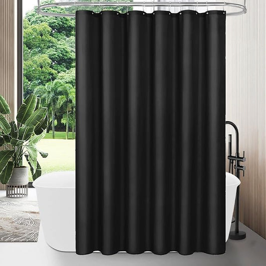 MitoVilla Black Fabric Shower Curtain Liner, Simple Shower Curtain or Liner for Modern Neutral Hotel Bathroom Decor, Waterproof Cloth & Machine Washable, 72" W x 72" H