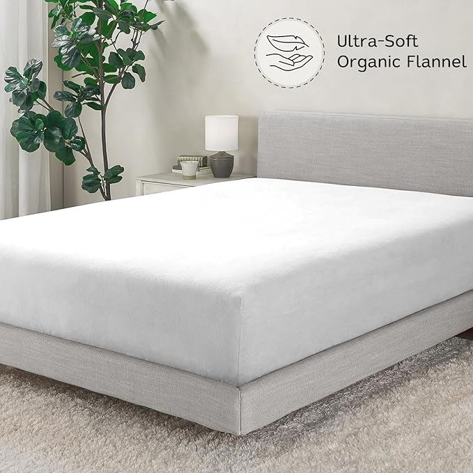 Briarwood Home Extra Deep Fitted Sheet 100% Organic Cotton Flannel, Breathable, Anti-Slip, Shrink-Resistant, Wrinkle-Free, Double-Stitched, Fits Deep Mattresses, White, King