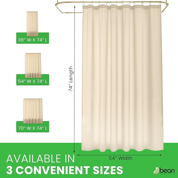 FABRIC SHOWER CURTAIN LINER 54"x74" Medium Stall Size - Stylish Quality Bathroom Drape - Earth Friendly Non-Toxic Odor-Free NATURAL Cotton Liner, Light-Weight Washable natural Shower Curtain 54NC