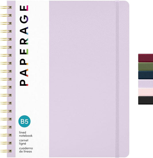 PAPERAGE Lined Spiral Journal Notebook, (Lavender), 160 Pages, Large B5 Hardcover Journal for Women & Men, 10 in x 8.15 in - 100 GSM, Thick Paper, Spiral Notebook for Work, School & Journaling